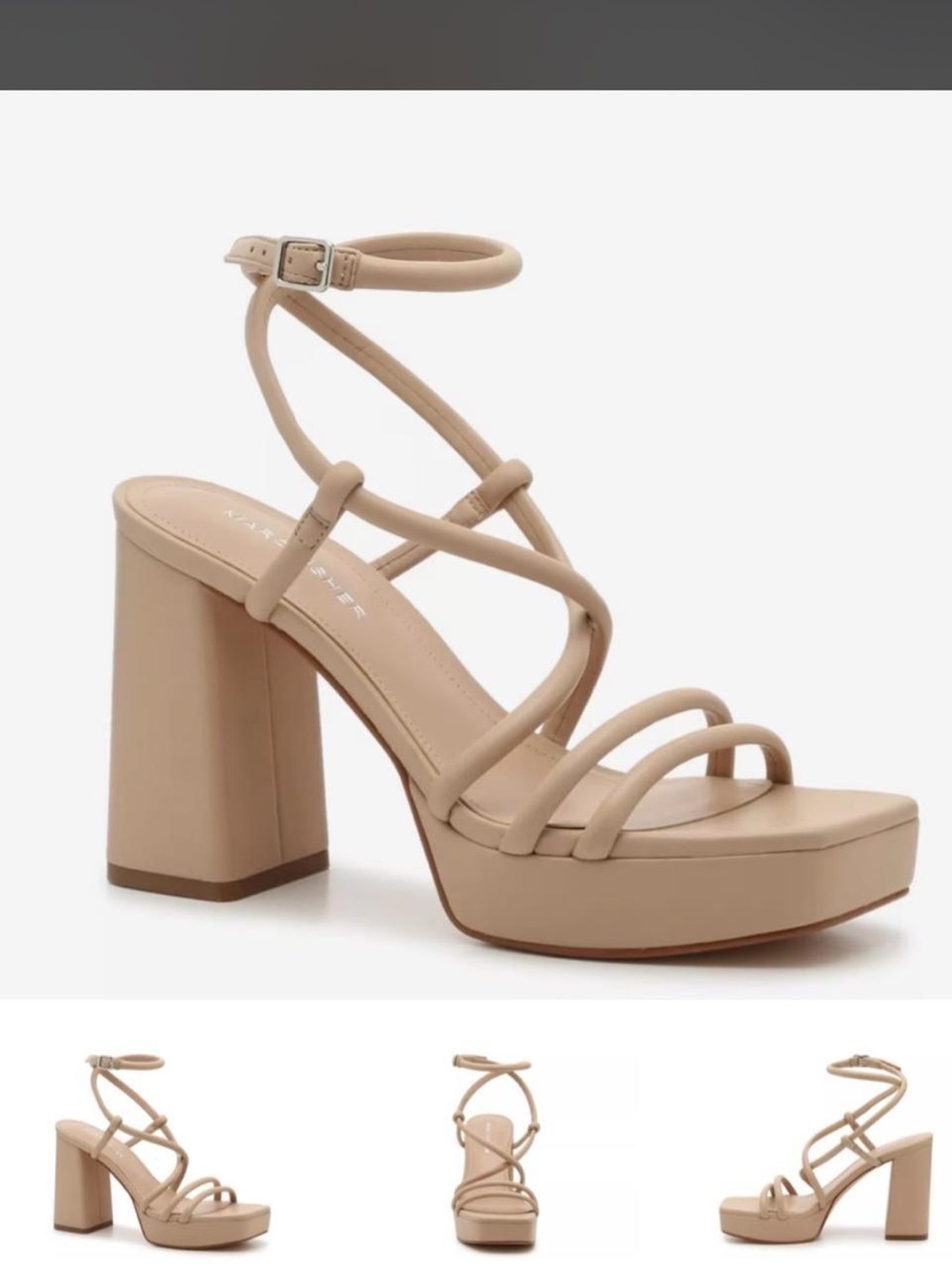 Marc Fisher Strappy Platform Block Heel Sandal - Beige